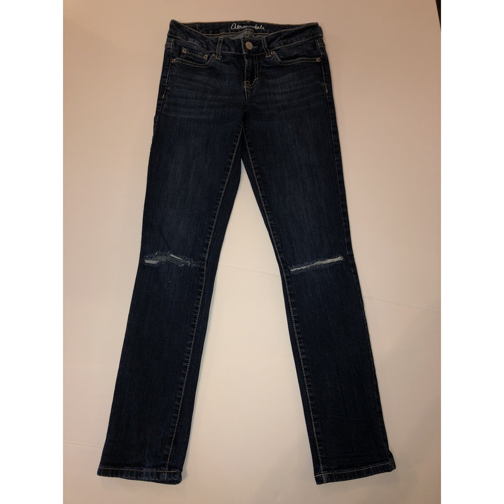 Aeropostale Bayla Skinny‎ Jeans Distressed Knee Dark Wash Size 0 Short
